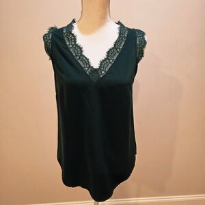 Elegant Green Lace Trim Sleeveless Top